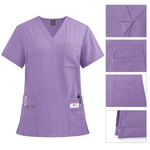 V-Neck Nursing Uniform Sets for Unisex Scrubs Set Nurse Uniforms for Hospital Top & Straight Leg Pants with Multi Pocket