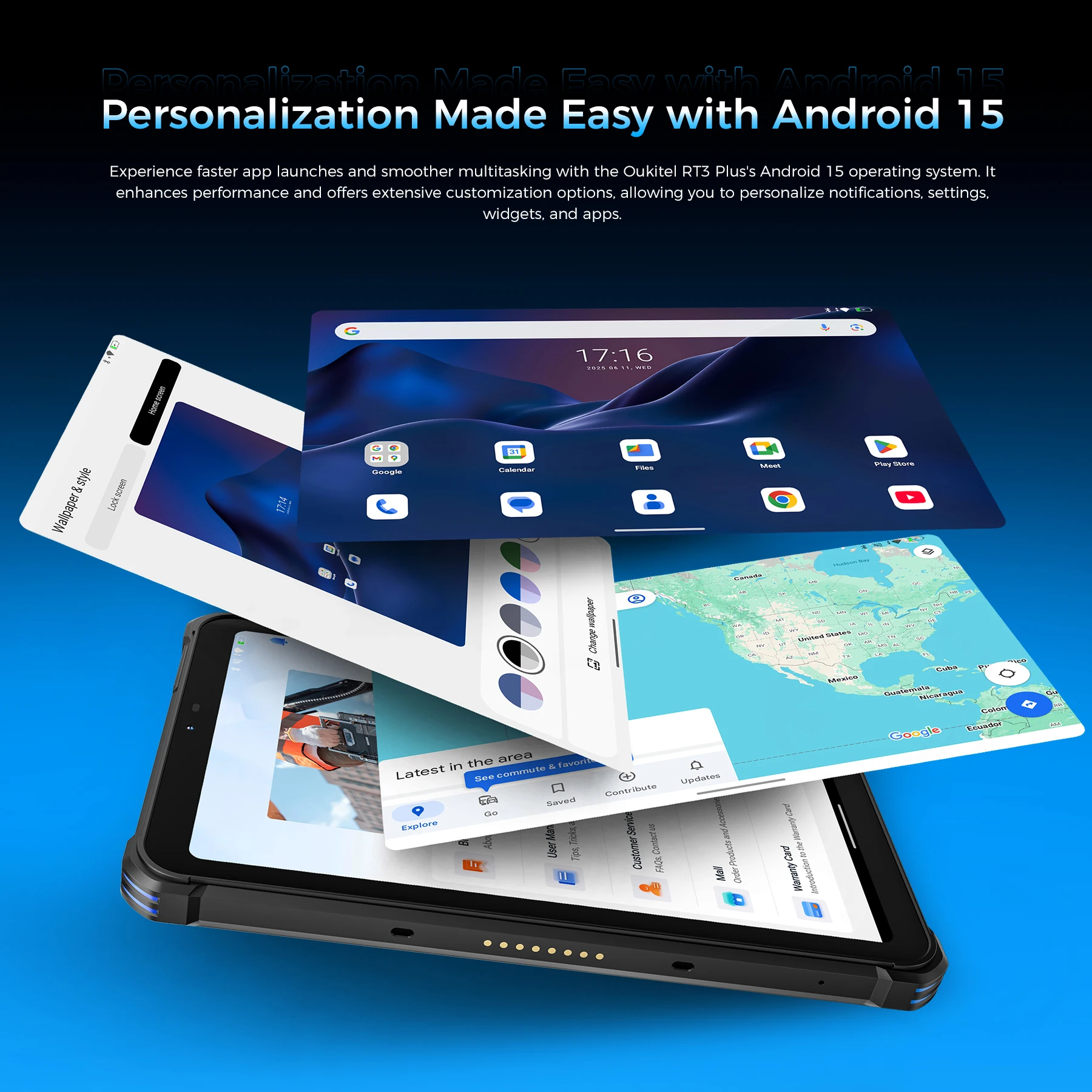 OUKITEL RT3 Plus Android15タブレット 11000mAh Oukitel RT3 Plus 4G RuggedTablet 8-inch 11000mAh Big Battery