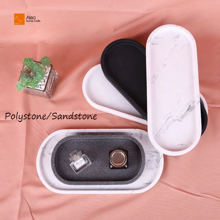 White Resin Marble Bathroom Vanity Tray Waterproof Perfume Decorative Jewelry Dresser Polished