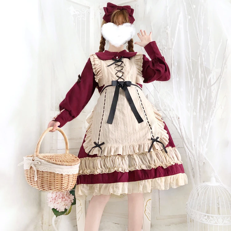 Women Maid Outfit Anime Long Dress Black and White Apron Dress Lolita Dresses