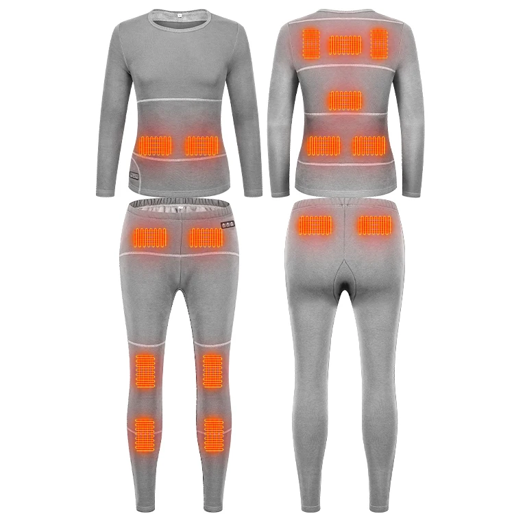 USB Heated 100% Cotton Women Mens Seamless Winter Warm Adult Base Layer Thick Cotton Long John Set Thermal Underwear Set