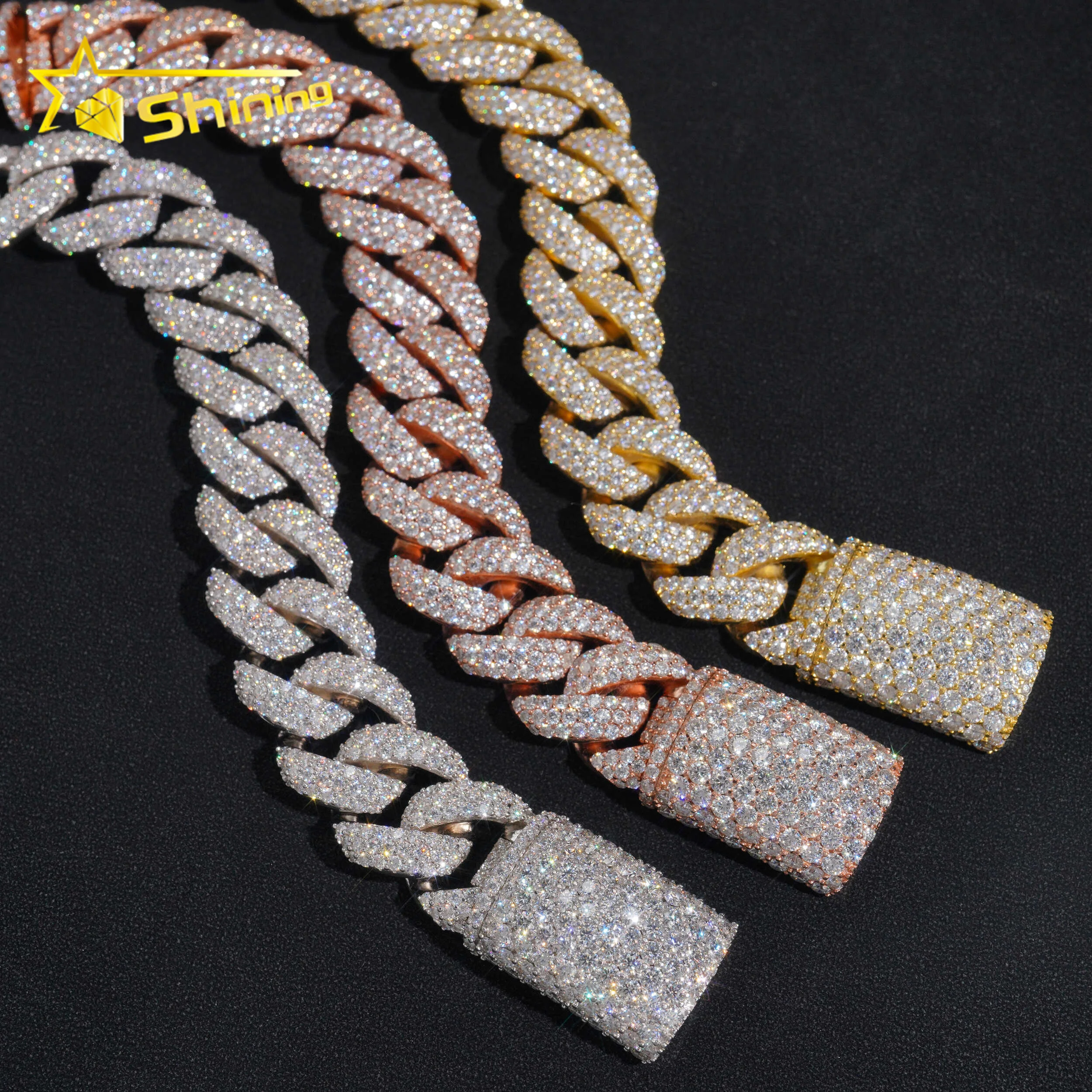 Hip Hop Iced Out 925 Sterling Silver 20mm Solid Heavy Miami 