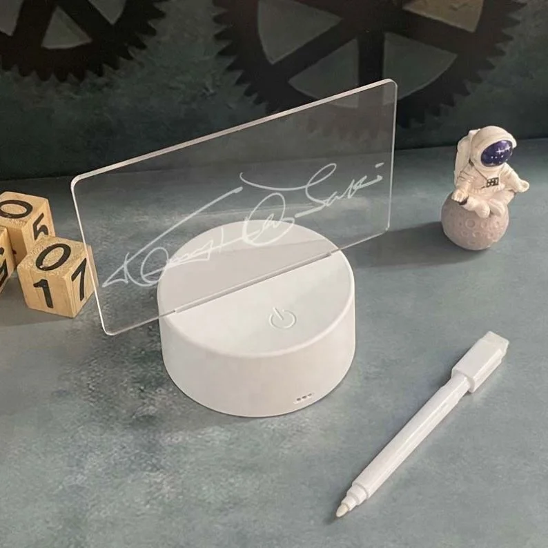 USB Blank Acrylic Writing Led Message Note Board DIY Erasable 3D Night Light Rectangular Base LED Creative Table Light