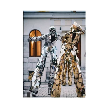 Carnival Parade Performance Silver Golden Mirror Man Stilt Costumes/costumes 1 Piece Sets Cosplay for Show Adults Women