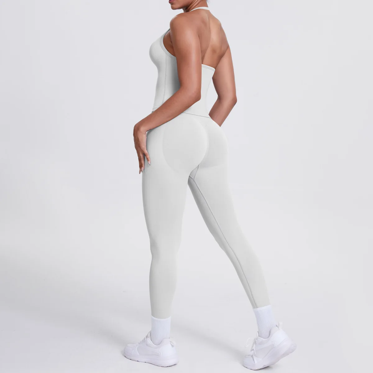 High-Waisted Seamless Yoga Sports Suit Halter Neck Quick-Dry Fitness Running Wear Breath detail