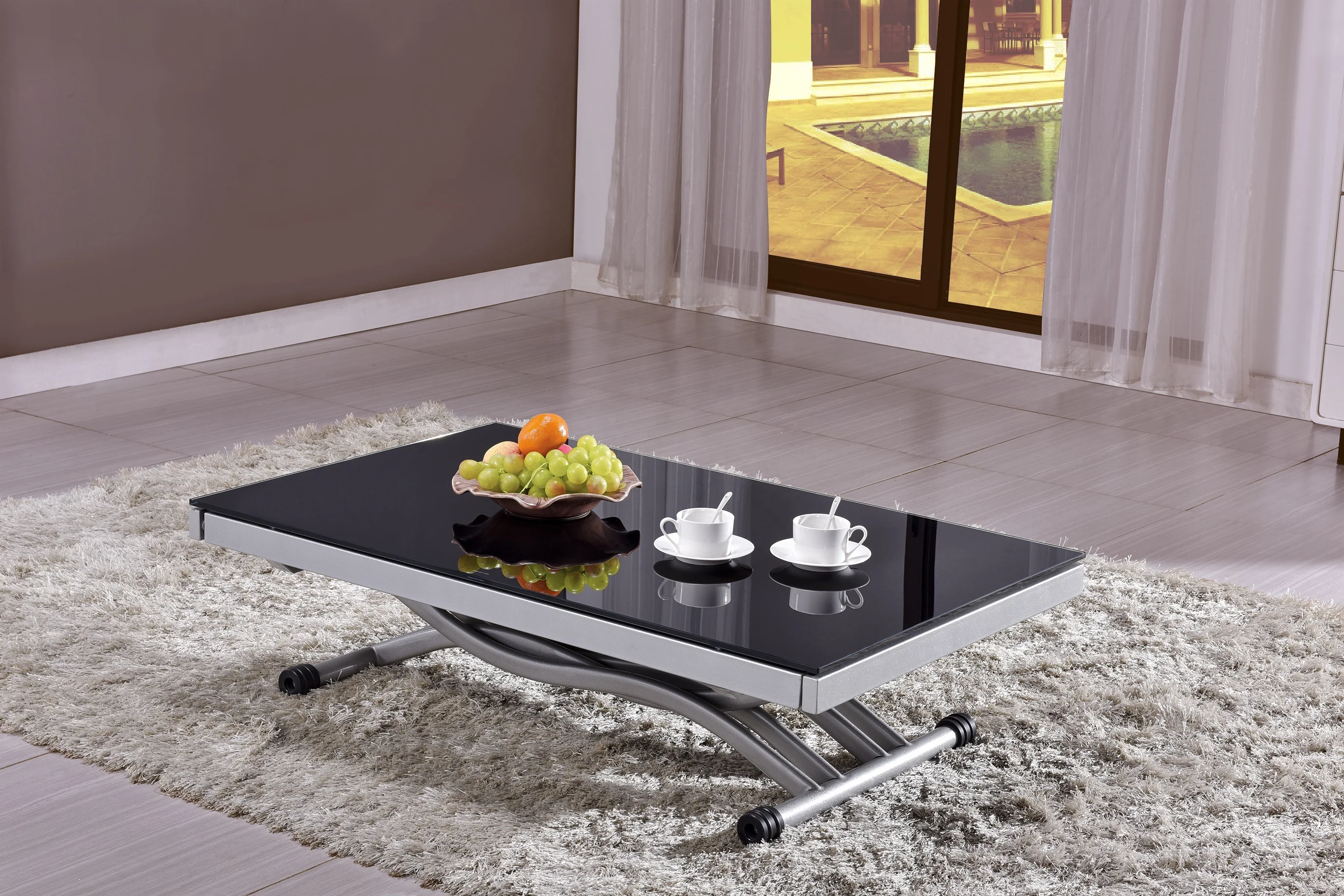 Glass Dining Table Set Coffee Table Convertible Classic Italian Transforming Folding up and Down Dining Room Furniture
