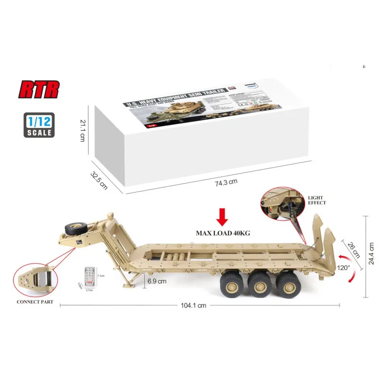 HG P806 RTR Pre-Assembled Trailer RC Flatbed 1/12 Heavy Equipment Semi  Trailer for U.S M747 RC Car Vehicles Model