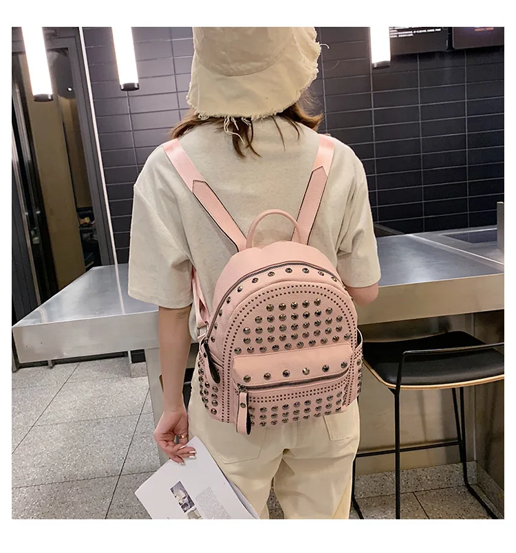 Personalised Stylish Rivet Girls Leather Diaper Bag Backpacks Casual School Bags for Ladies Women
