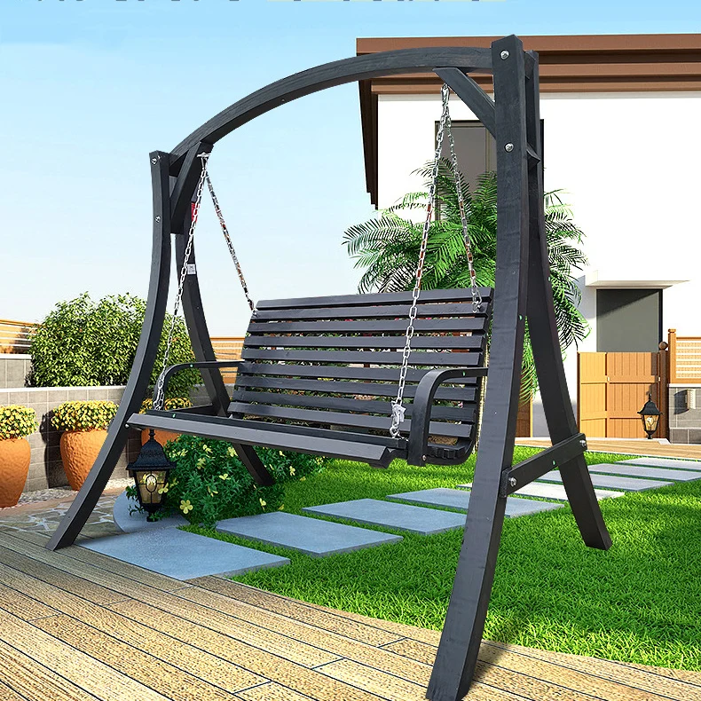 Person Garden Rocking Wooden Curved Swing Chair with Stand