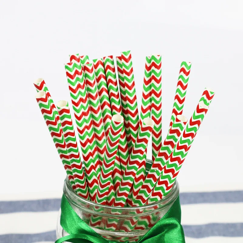 Customized Colorful Disposable Biodegradable Paper Spoon Straws Christmas Drinking Paper Straws