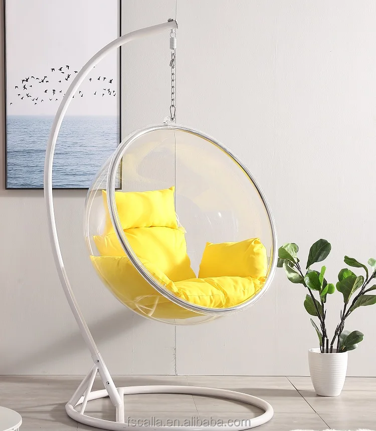 Round Swivel Clear Acrylic Bubble Chair With Stand In Silver Cushion