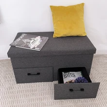 Modern Space Saving Folding Storage Ottoman Bench with Drawers