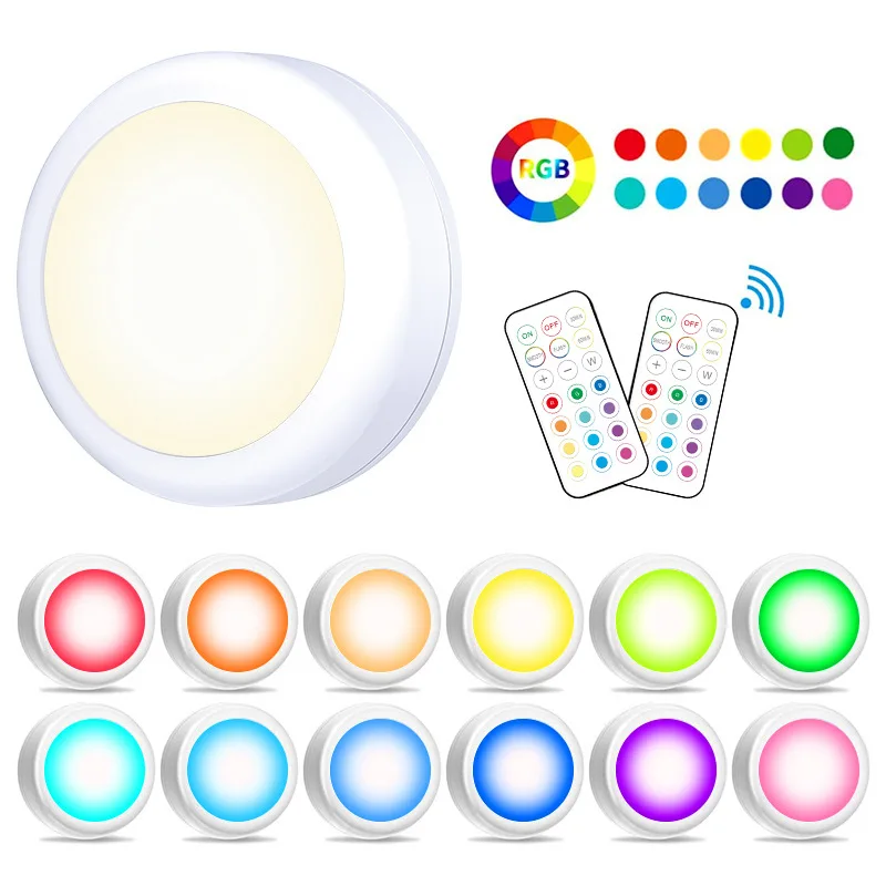 Azyvum Luci Puck con telecomando 1000mAh Luce Armadio Ricaricabile USB con Telecomando, batteria da 1000 mAh, luci adesive, luci cangianti con dimmer e timer, illuminazione per armadio