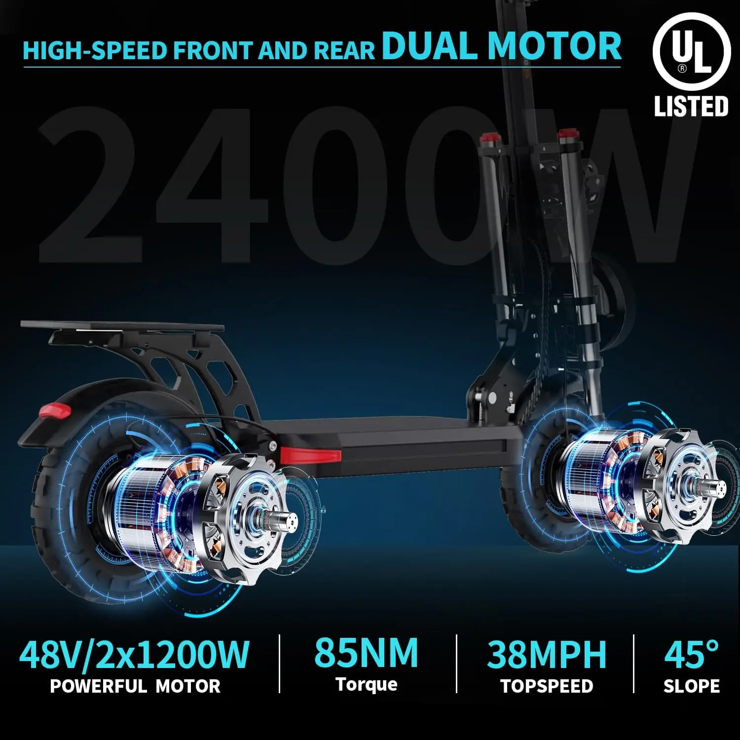 Freego US Warehouse E Scooter ES-11 Pro Electric Scooter 48V/17.5Ah Max 50 Miles Range 2400W Dual Motor Max 37 MPH