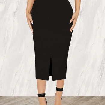 Elegant and Elegant European Fashion Skirt, Light Luxury and Simple Split Wrap Black Pencil Skirt Half skirt