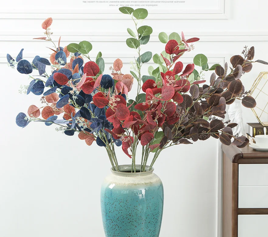Wholesale Artificial Eucalyptus Money Leaves With Berry Branch For