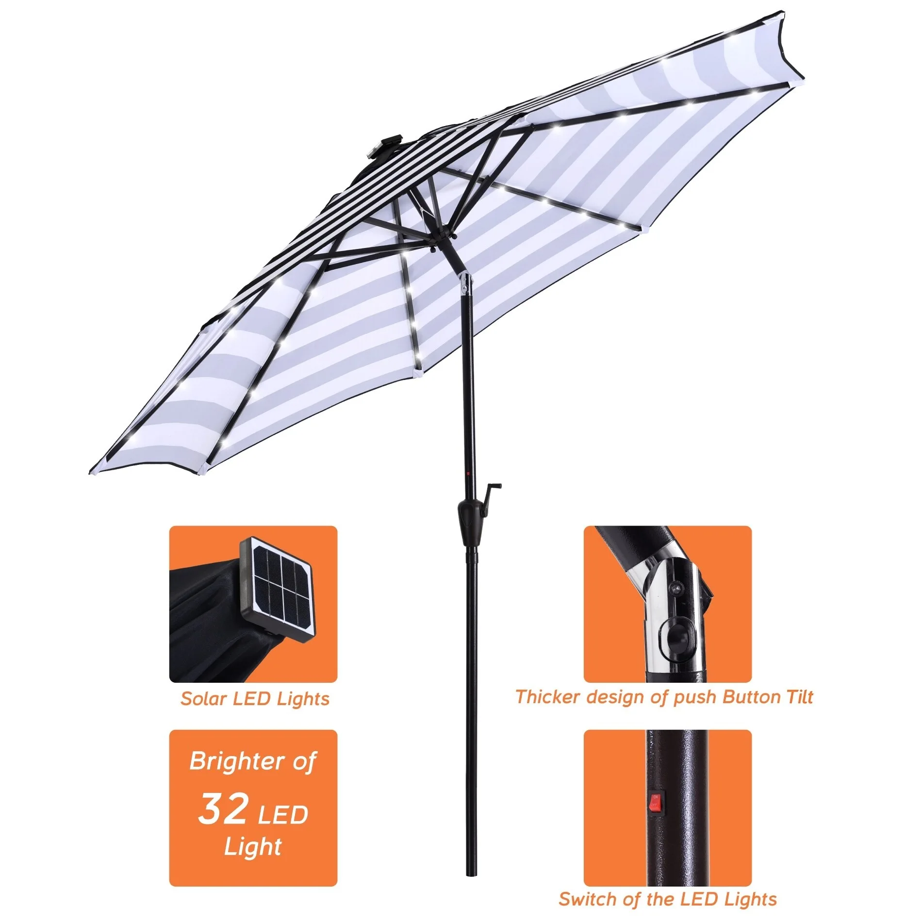 Outdoor Garden Patio Sun Parasol Umbrella And Base Summer Parasols Led