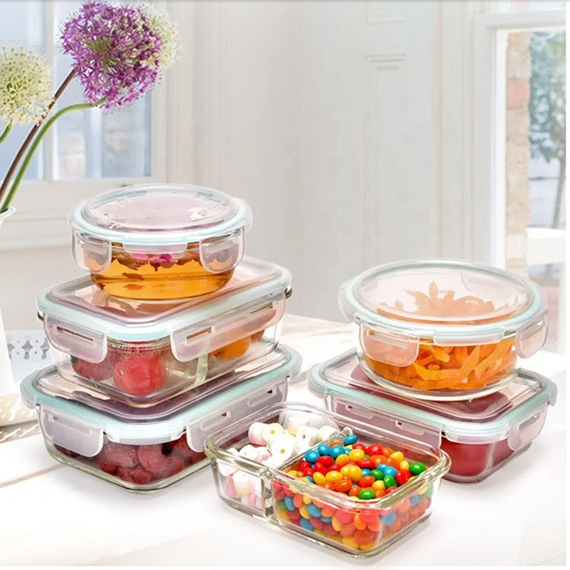 High Borosilicate Glass Lunch Box Container / 2 Compartment Food Container  - China 1040ml Lunch Box and Food Container price