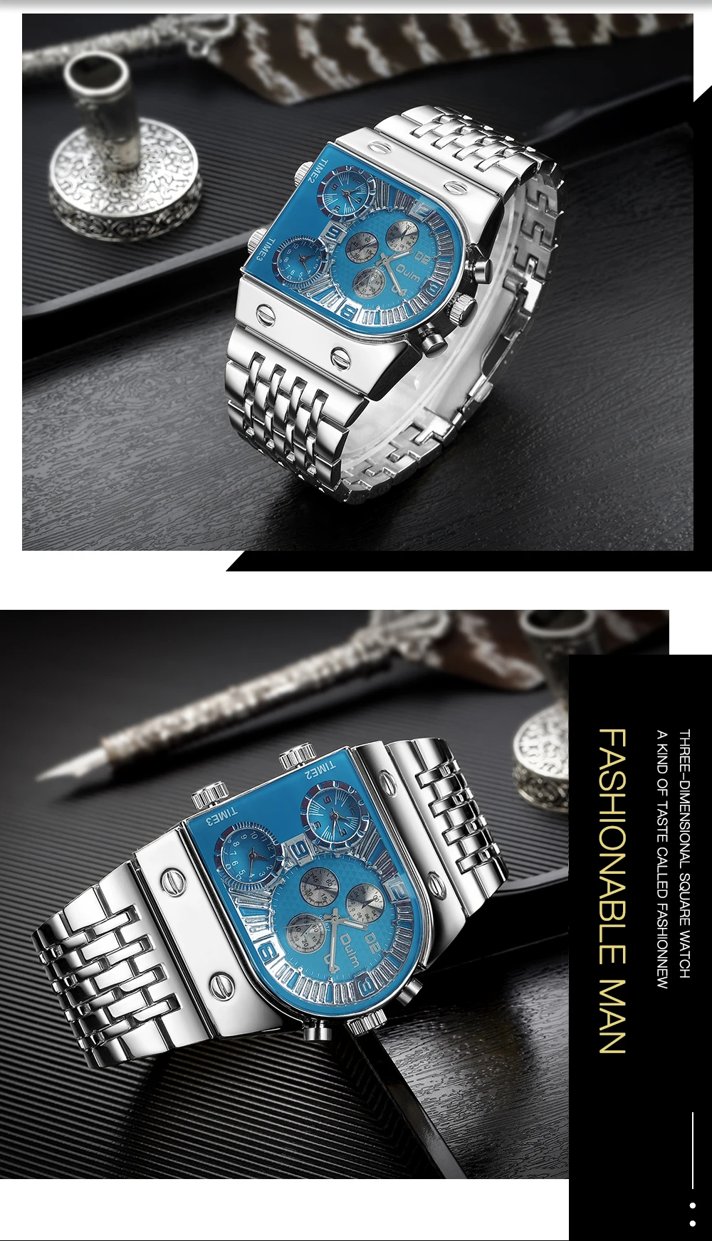 Montre Oulm 9315 à Grand Cadran Quartz Homme Étanche, Bracelet en Acier Inoxydable Doré de Luxe, Montre Masculine