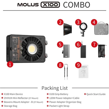 Zhiyun Molus X100 Combo 100W Bi-Color LED Video Light Pocket COB LED Light for Photos Studio Video Outdoor Shooting product image