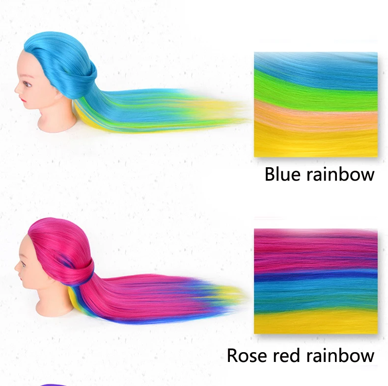 wholesale Rainbow training mannequin head afro silky straight training manikin  head with hair synthetic doll head for training