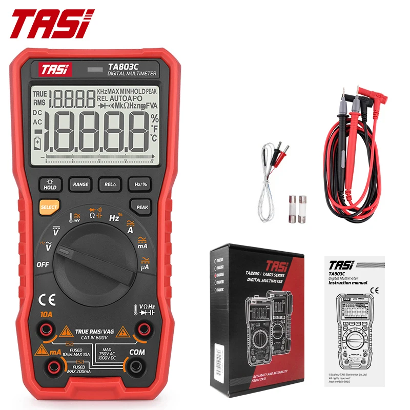 Tasi TA803B Digital Multimeter - Auto-Ranging Voltage Tester for AC/DC, Resistance, and Continuity Frequency Measurement