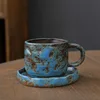 Ensemble de tasses à café bleues faites à la main, glaçage Smudge, 270 ml