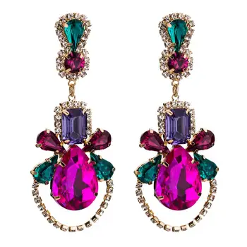 European Hotsale Colorful Austrian Crystal Rhinestone Dangle Earrings Multilayer Crystal Waterdrop Drop Earrings For Bride