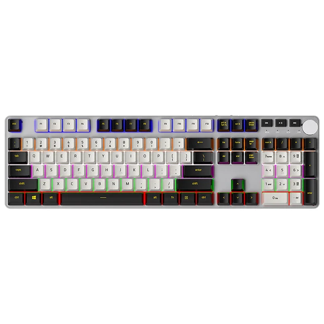 Luxury Aluminum Mechanical Keyboard with Knob Wireless Bluetooth 107 Keys RGB Backlit Red Switch Gamer Gaming Keyboard