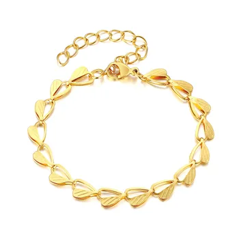 RFJEWEL New Classic Many Leaves Simple Stainless steel Gold Plated Trendy Bracelet