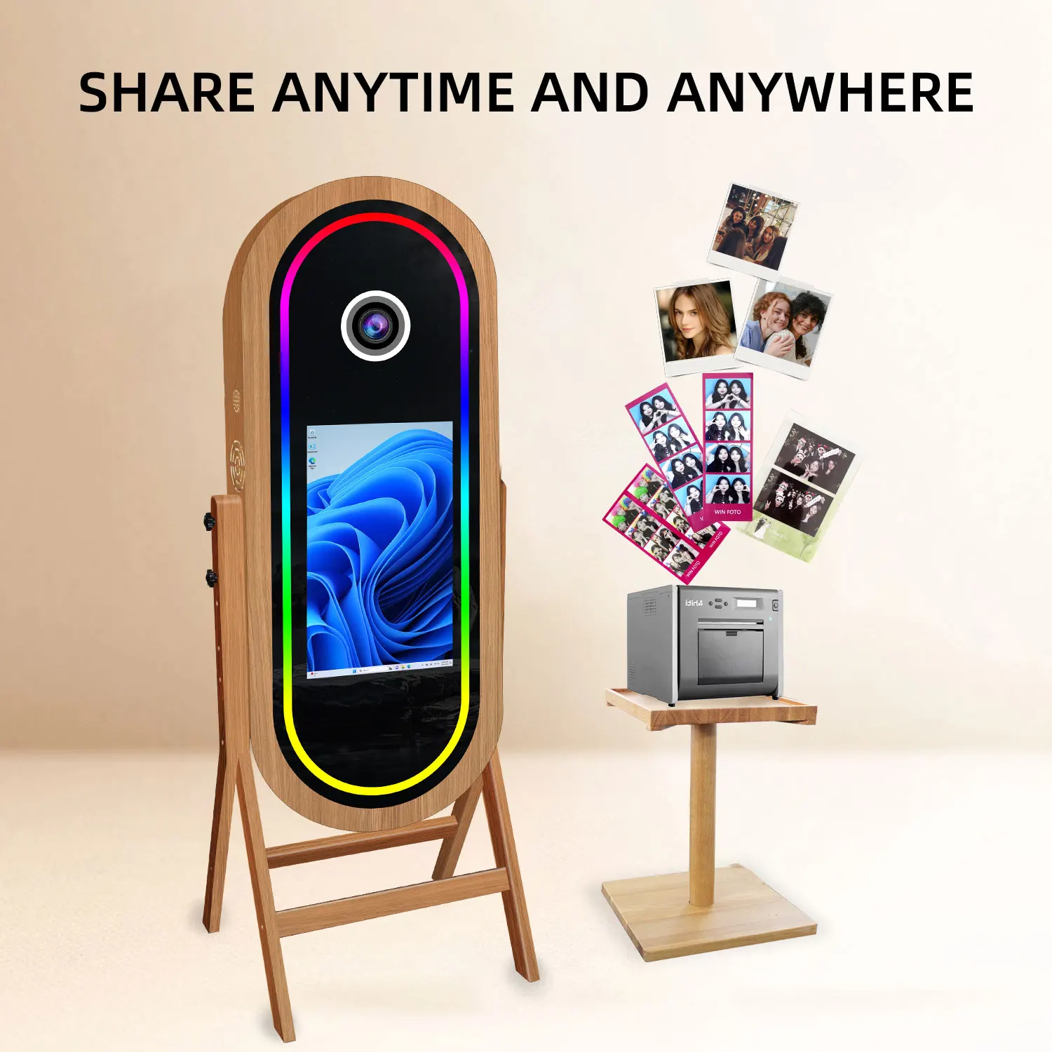 Wooden Magic Mirror Photo Booth With Printer Stand Touch Screen Selfie Digital Camera Photobooth Machine for Festival Party