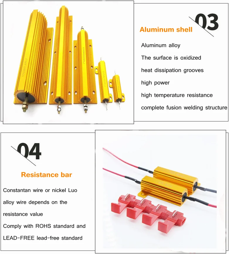IPUDIS Resistencia RX24 100W 15 Ohm - Disipador De Calor De Aluminio Dorado Para Electrónica De Potencia