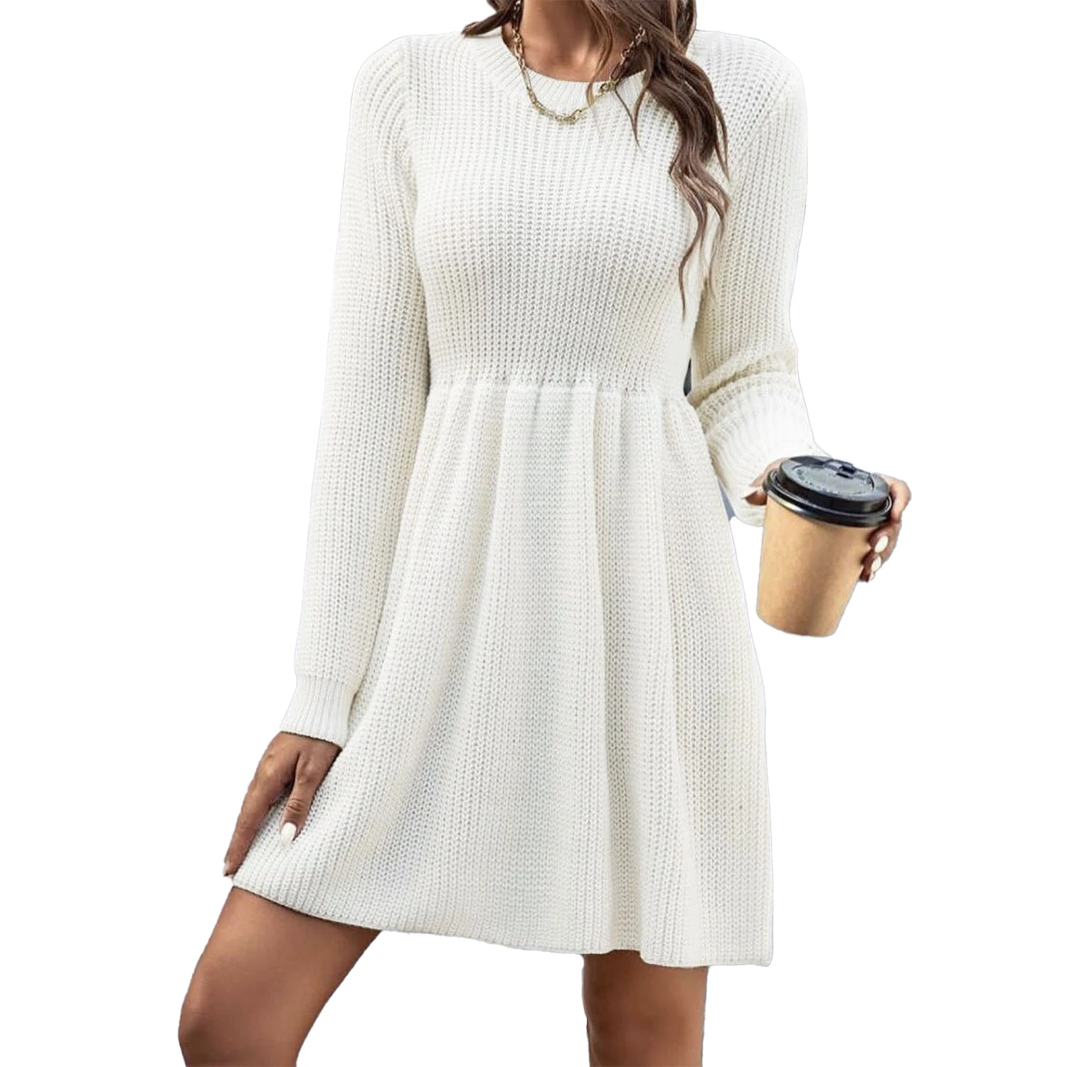 Support to Sample Customized Autumn and Winter Explosion Models Casual Women Solid Color Sweater Midi Dress for Women