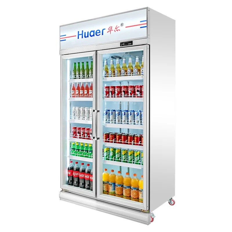 Supermarket Used showcase Upright Transparent Double Door Fridge