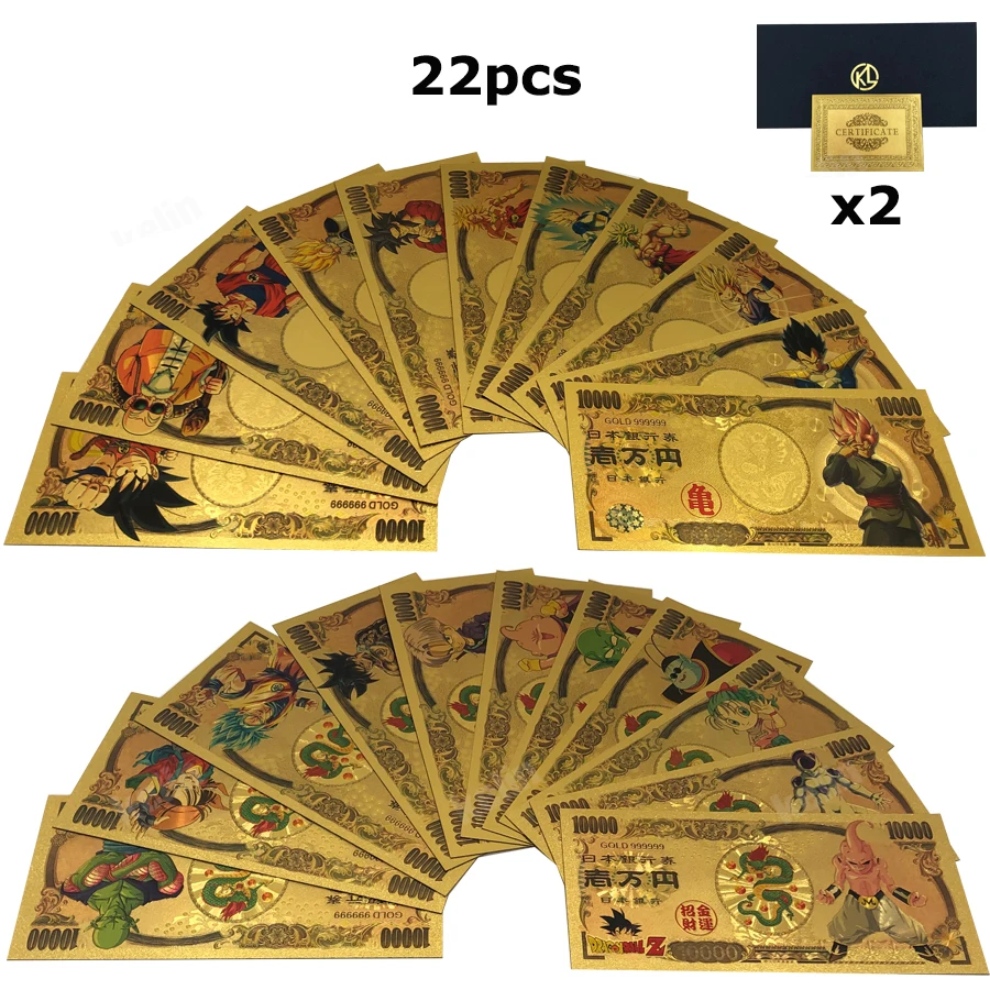DBZ 41 Designs Japan Dragon Ball Bejita Yonsei Vegeta IV 10000 Yen Gold Plastic Banknote for Classic Childhood Memory Collection