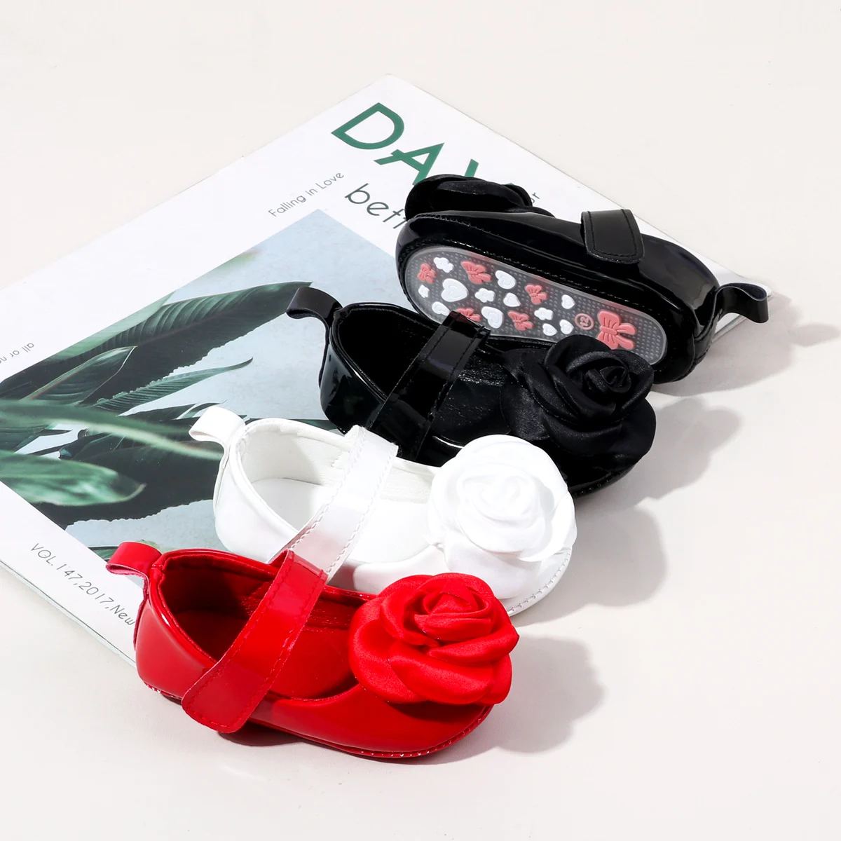 Big Flower Design Solid Pu Leather Princess Baby Newborn Shoes for Girls