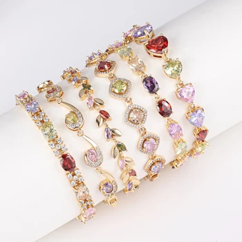 Fashion 18K gold plated copper women baguette bracelet jewelry silver multiple designer zircon diamond bracelet women