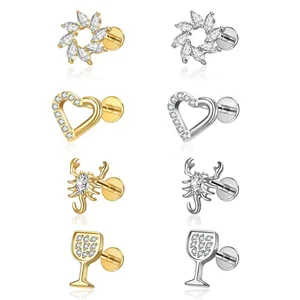 G23 Titanium Alloy Gold Plated Heart Shape Natural Stone Earrings Cross-Border Hot-Selling Women's Fashion Piercing Jewelry for