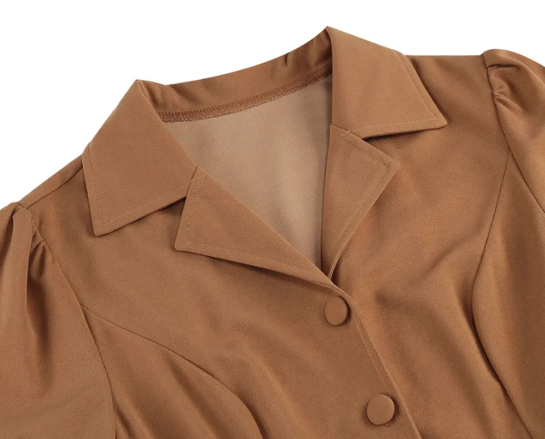 Army Green Solid Color Button Down Retro Notched Lapel Pleated Mature Vintage Mother of the Bride Dresses