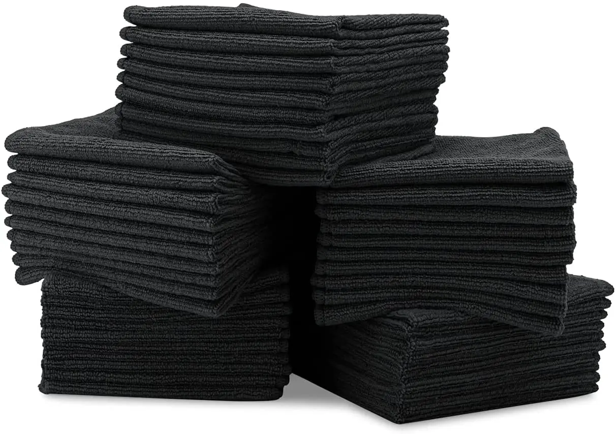 Chiffon De Nettoyage Microfibre SUPER B - 30x30 Cm, Noir, Ultra Absorbant Et Réutilisable - Lot De 12
