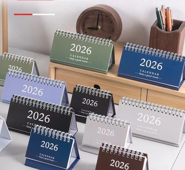 Stock Printed Macaron Mini Size Desk Calendar 2025-2026 Wire O Stand Flip Design Daily Yearly Schedules for Table Wall Paper