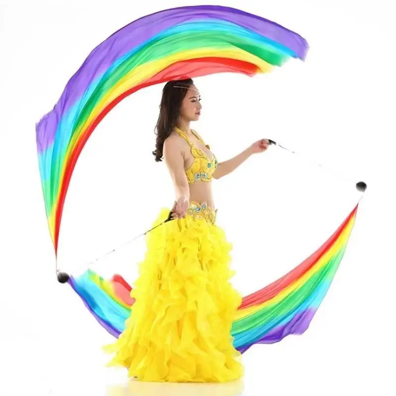 Real Silk Colorful Belly Dance Poi Girls Performance Wear Poi Veil Throw Balls with Veil Dancing Costume Props Belly wings