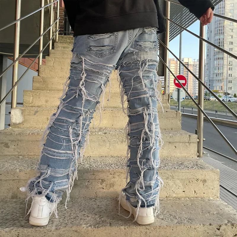 DiZNEW Manufacturer Wholesale High Quality Custom Fabric Layering Fashion Clothes Jeans Pants For Men supplier