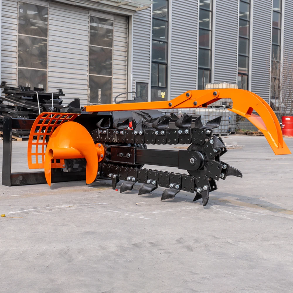 Skid Steer Loader Trencher Attachment 800 мм Траншеянын тереңдиги Ферма үчүн Траншея казу машинасы Гидравликалык Траншея казгыч
