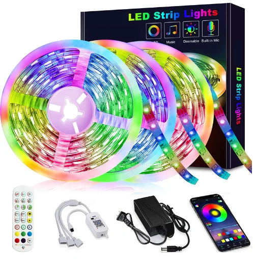5050RGB LED Intelligent Light Belt 15m WIFI Control 24 Keys Non-Waterproof Decorative Background Light Strip 12V Light Strings