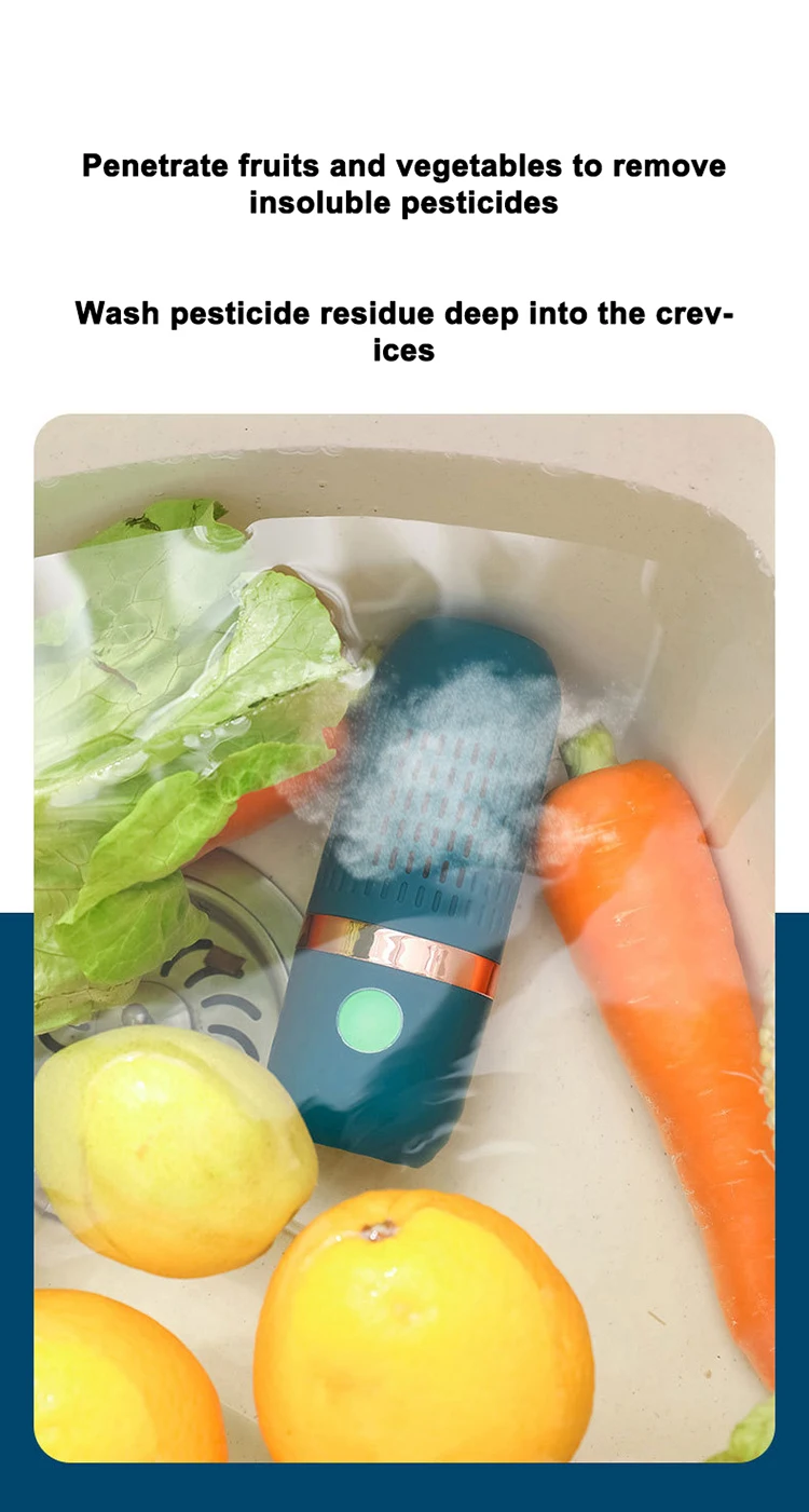 Hot Selling Food Washer Cleaner Waterproof Portable Capsule Style Wireless Fruit and Vegetable Food Purifier for Kitchen
