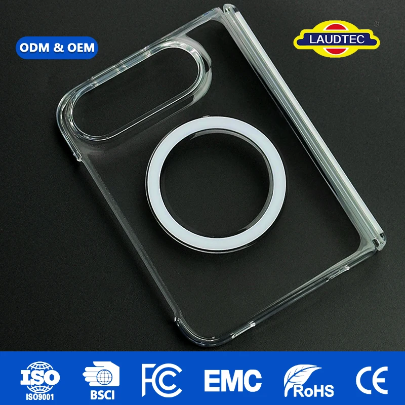 OEM Custom Clear Transparent Phone Case for iPhone 18 Duo Anti-Yellowing 99% Clarity N52 Magnet Integrated Hinge