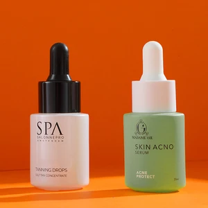 Custom Logo White Blue Skin Care Serum Bottle 15ml Translucent Color Flat Shoulder Glass Essential Oil Dropper Bottle