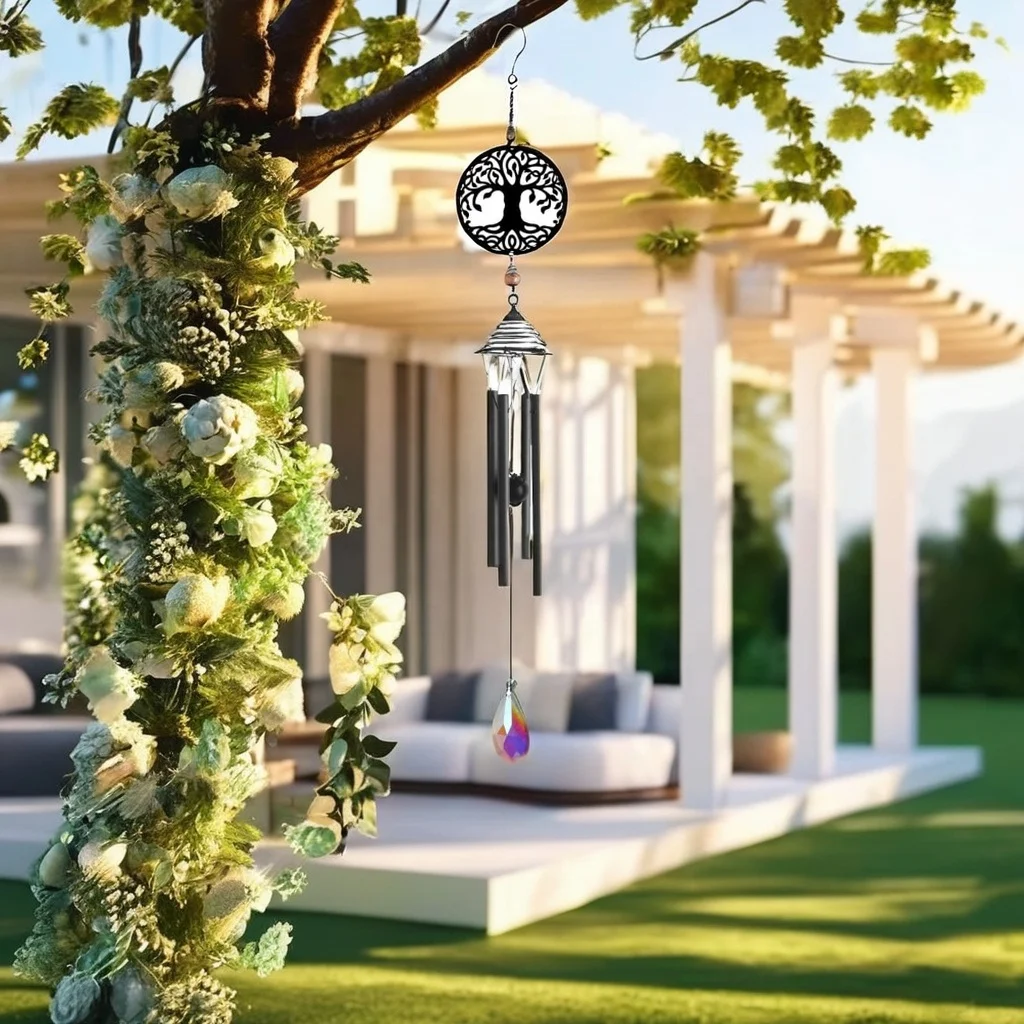 Solar Powered Tree of Life Wind Chime Garden Memorial Ornament