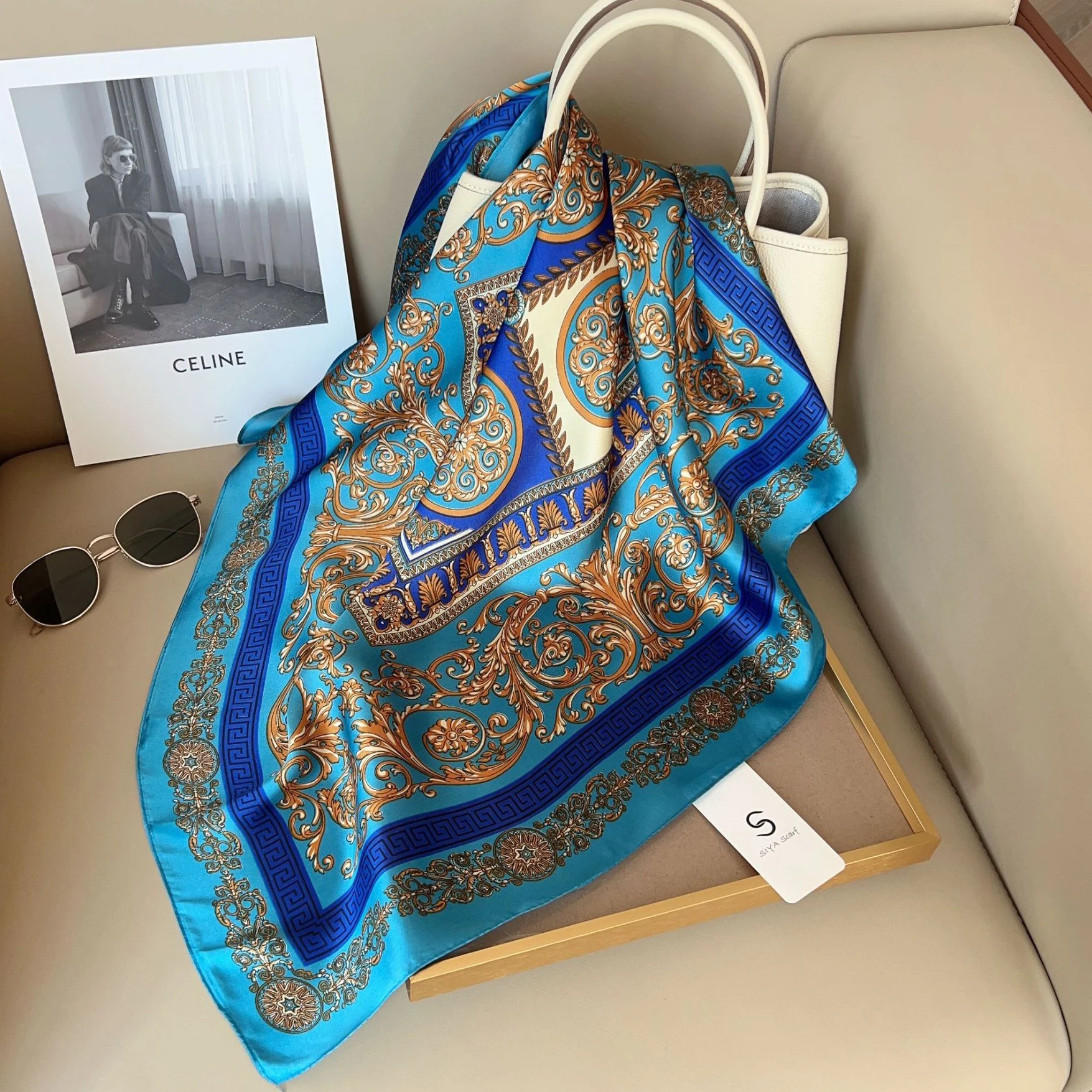 100 Colors Stylish Silk Scarves Square Satin Silk Scarves with Patterns  Designer Custom Printed Satin Silk Scarf for Women